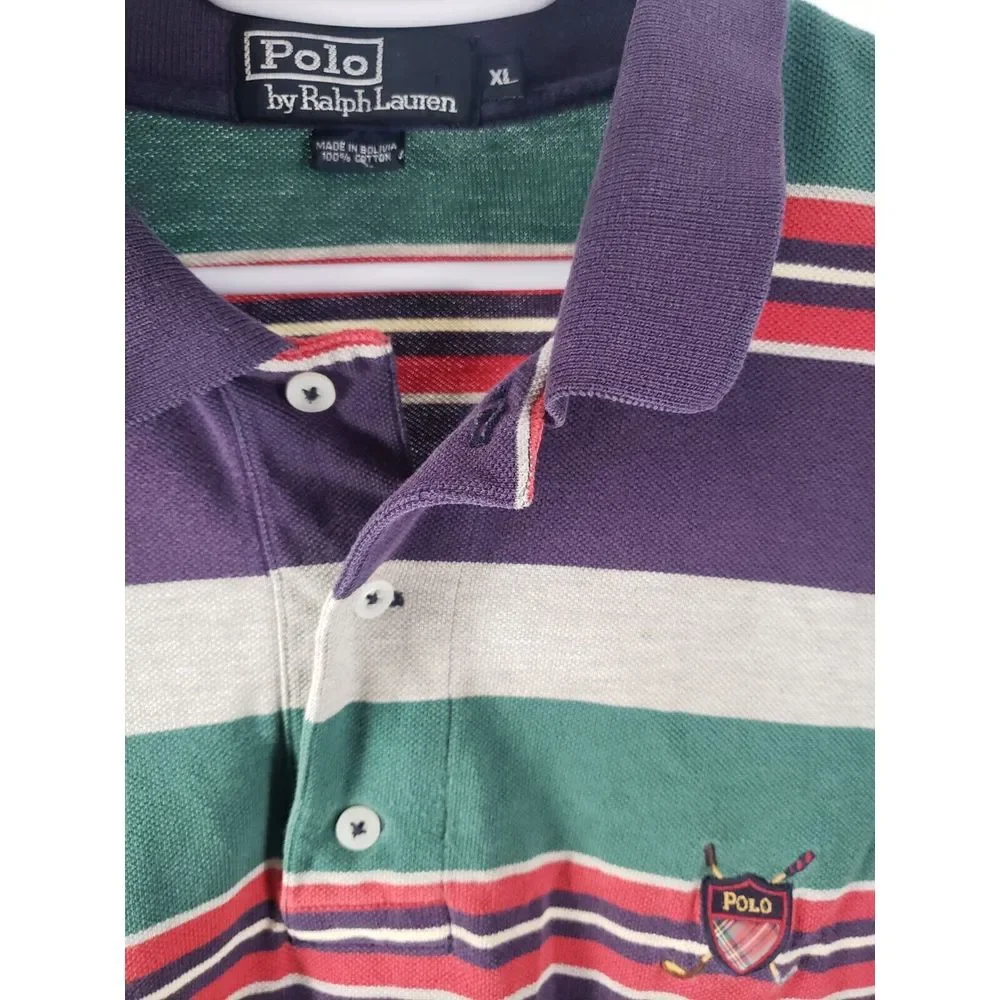 Ralph Lauren Men's Striped Red & Navy Blue Polo Size XL Made In USA Vintage